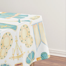 Toalha De Mesa Azul e Dourada Aquarela Pequeno Príncipe Aniversár