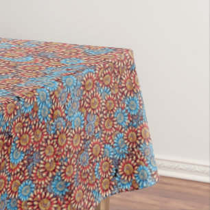 Toalha De Mesa Azul e Laranja Padrão Floral Negrito Bold Boho Ch