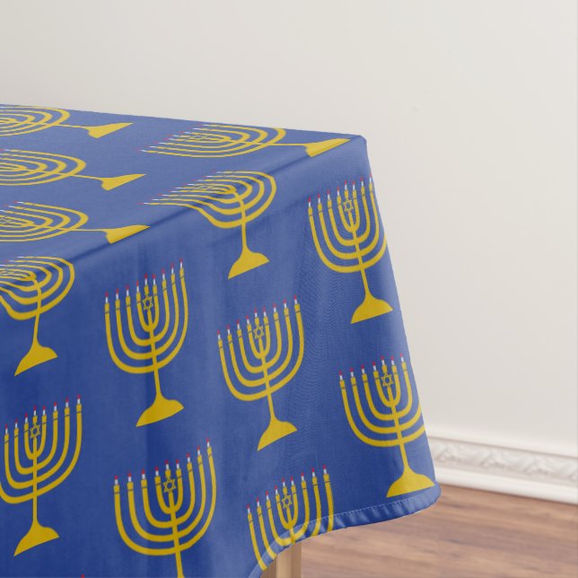 Toalha De Mesa Azul Elegante de Médio | Chanukah Hanukkiyah | MEN (Posição Original)