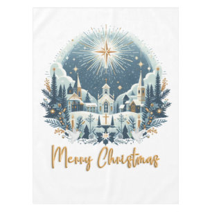 Toalha De Mesa Azul Feliz Natal e ouro