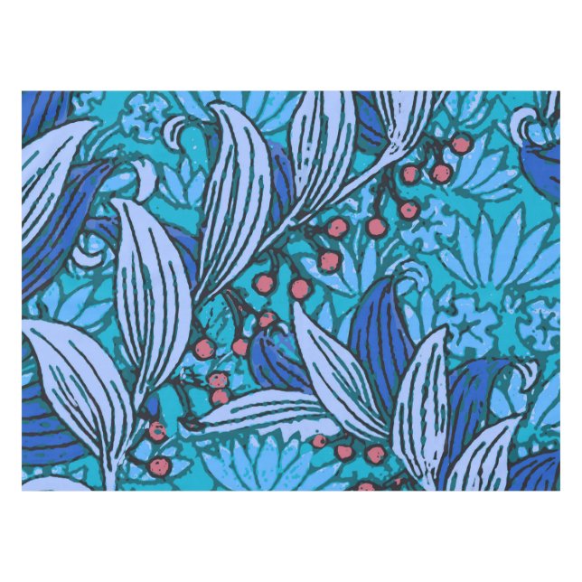 Toalha De Mesa Azul Floral Antiquado Boho Moderno (Frente (Horizontal))