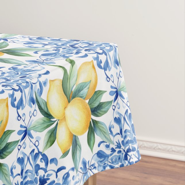 Toalha de Mesa Azul Limão Aquarela (Posição Original)