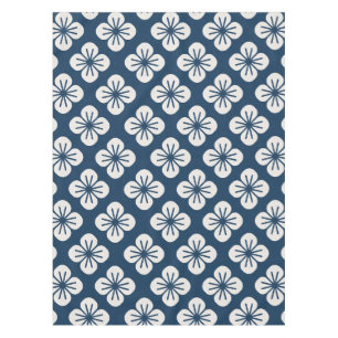 Toalha De Mesa Azul Marinho Japonês Padrão Geométrico Floral em M