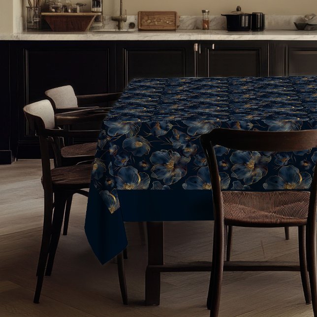 Toalha de Mesa Azul Marinho Personalizada Chic com ( Personalized Navy Tablecloth Chic Gold Accent)