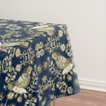 Toalha de mesa azul naval no estilo Antiqued Bird