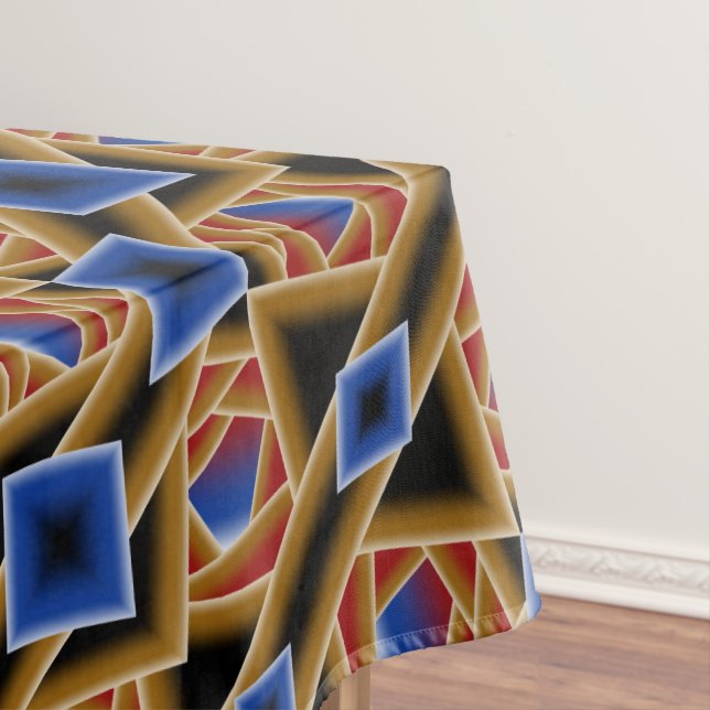 Toalha De Mesa Azul Negro Vermelho Dourado Abyss Abstrato Art (Posição Original)