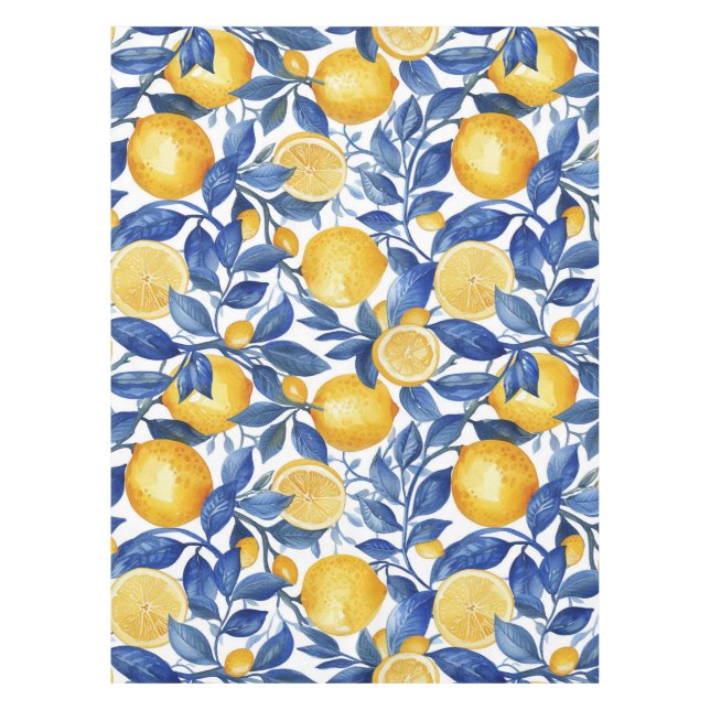 Toalha De Mesa Azul Ousado Italiano Positano Limão (Frente)