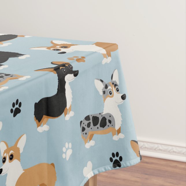 Toalha De Mesa Azul Padrão Corgi (Posição Original)