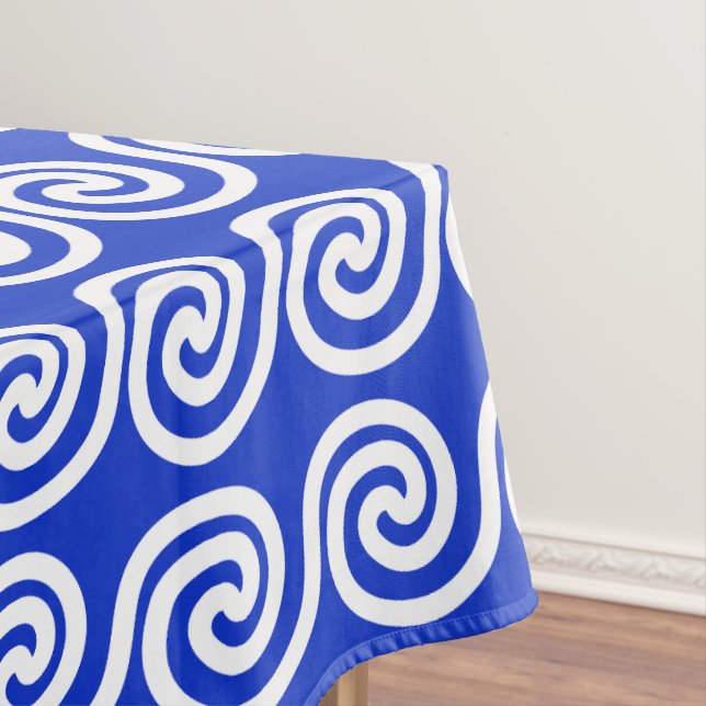 Toalha De Mesa Azul Padrão de Ondas Chave Meander Grego (Posição Original)