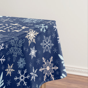 Toalha De Mesa Azul profundo escandinavo dos flocos de neve do