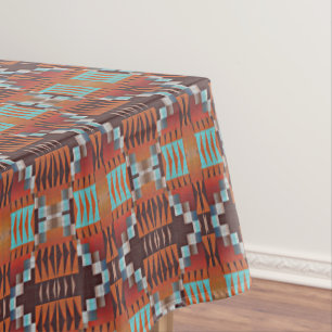 Toalha De Mesa Azul Turquesa Ferrugem Laranja Vermelho Marrom Art