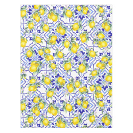 Toalha De Mesa Azulejo de Aquarela País Francês Azul Limão