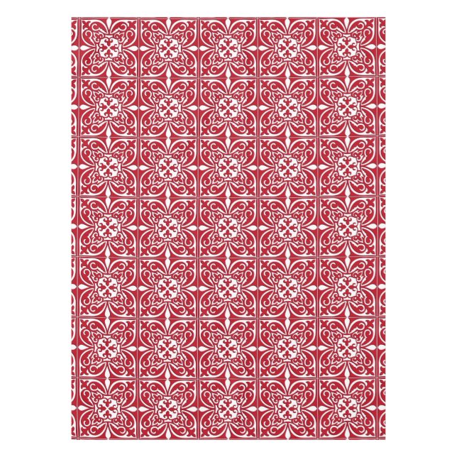 Toalha De Mesa Azulejo marroquino - vermelho escuro e branco (Frente)