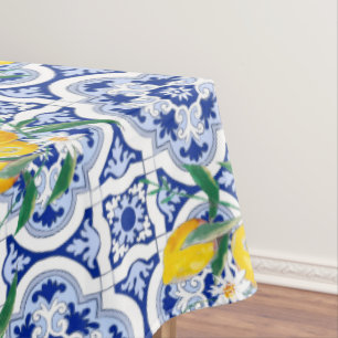 Toalha De Mesa Azulejos azuis, limões, pranchas majolica