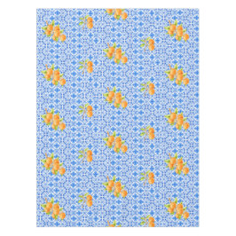 Toalha De Mesa Azulejos Azulejo Azulejo Azul e Branco com Laranja