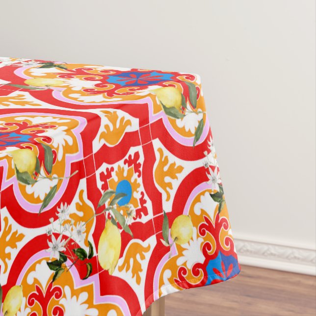 Toalha De Mesa Azulejos do Mediterrâneo, limão, citrinos, (Posição Original)