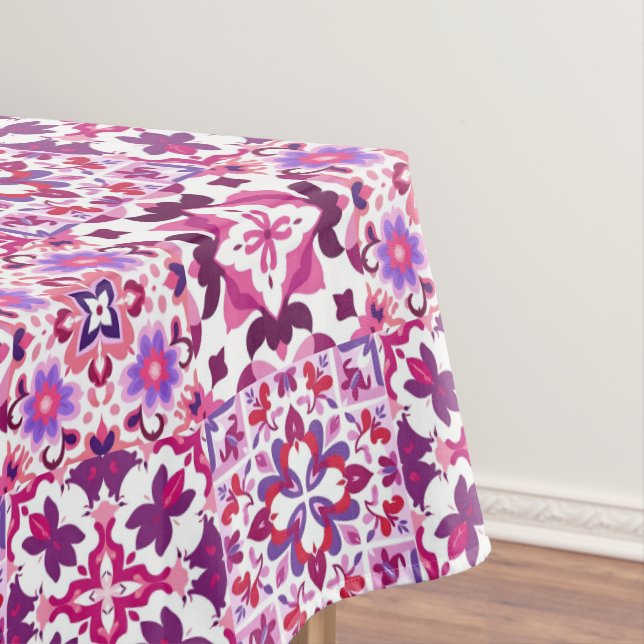 Toalha De Mesa Azulejos Espanhóis Rosa e Roxo (Posição Original)