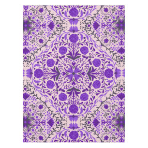 Toalha De Mesa Azulejos florais, cor-de-rosa violeta e algodão do