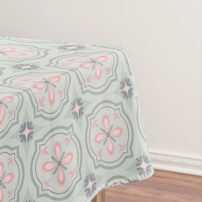 Toalha De Mesa Azulejos Florais Verde Pastel (Posição Original)