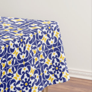 Toalha De Mesa Azulejos mediterrânicos Padrão Azul e Amarelo