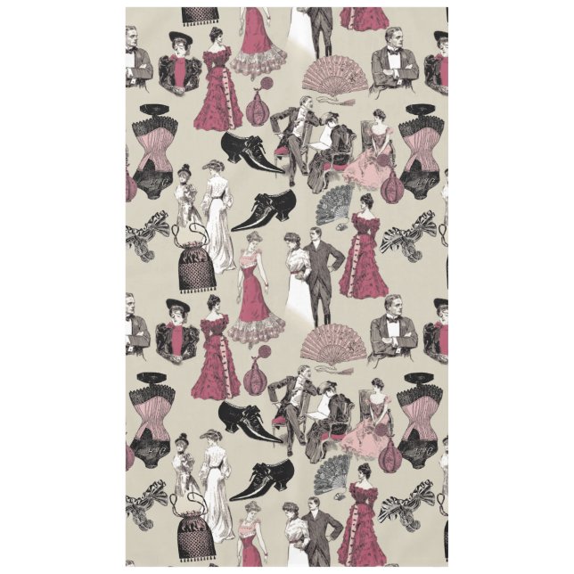 Toalha De Mesa ballroom victorian era fashion toile beige (Frente)