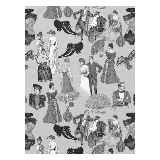 Toalha De Mesa ballroom victorian era fashion toile black white (Frente)