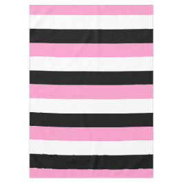 Toalha De Mesa Bandas Pretas, Brancas e Rosa