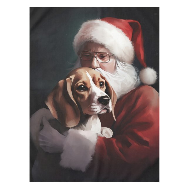 Toalha De Mesa Beagle com Papai Noel Natal Festivo (Frente)