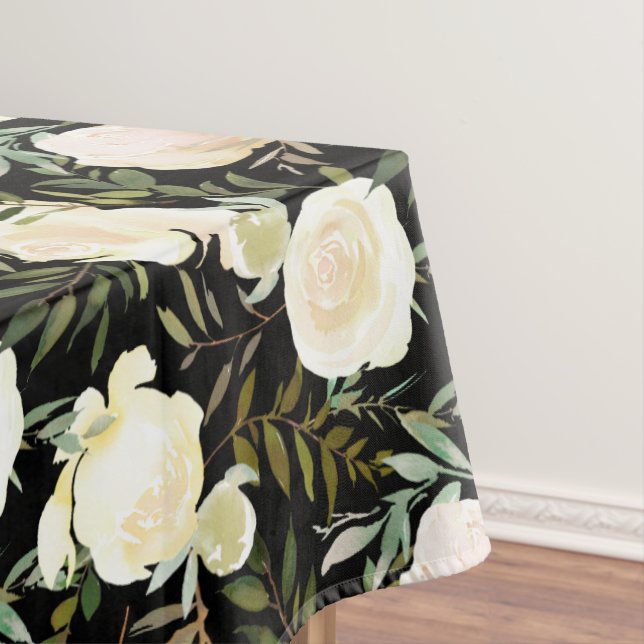 Toalha De Mesa Beautiful Vanilla White Roses Custom Monogram (Posição Original)