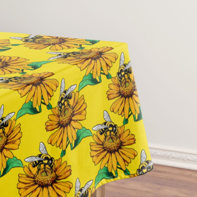 Toalha De Mesa Bee on Sunflower Flower Pattern Design Yellow  (Criador carregado)