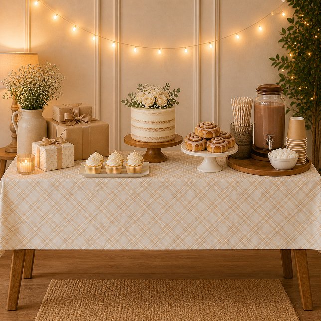 Toalha de Mesa Bege Xadrez Neutro para Chá de Bebê (Neutral Tablecloth )