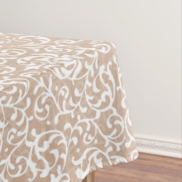 Toalha De Mesa Beige e Damasco Floral Branco - Vintage Vitoriano