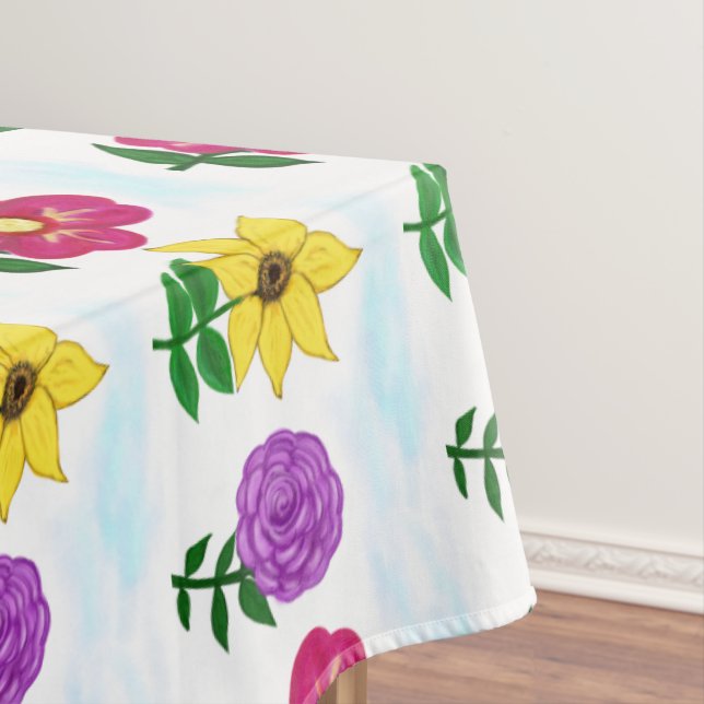 Toalha De Mesa Belas Flores Amarelas Roxas Rosas (Posição Original)