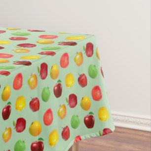 Toalha De Mesa Belas Maçãs Coloridas Naturais sobre Verde Claro