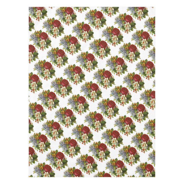 Toalha De Mesa Belo Buquê Romântico de Verão com Rosa vermelha (Frente)