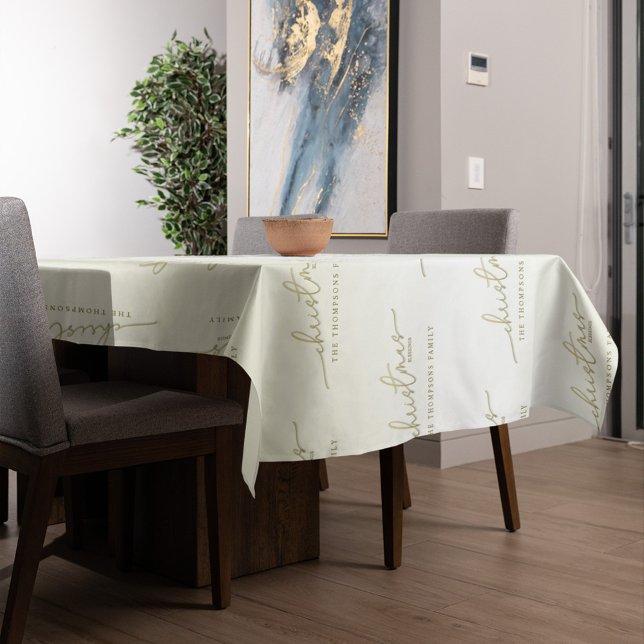 Toalha De Mesa Bênçãos Simples De Caligrafia Dourada (Merry Christmas holiday gold calligraphy script table cloth)