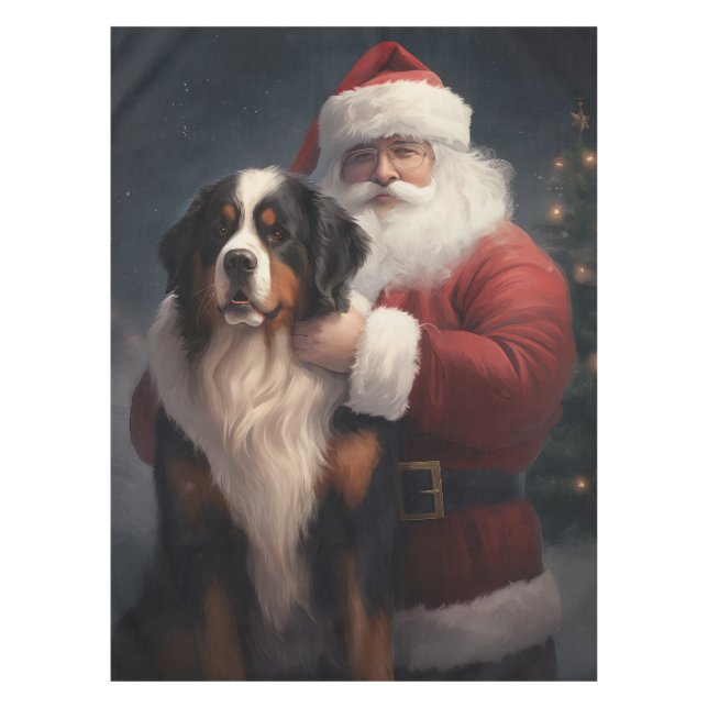 Toalha De Mesa Bernese Mountain Dog Papai Noel Natal Festivo (Frente)