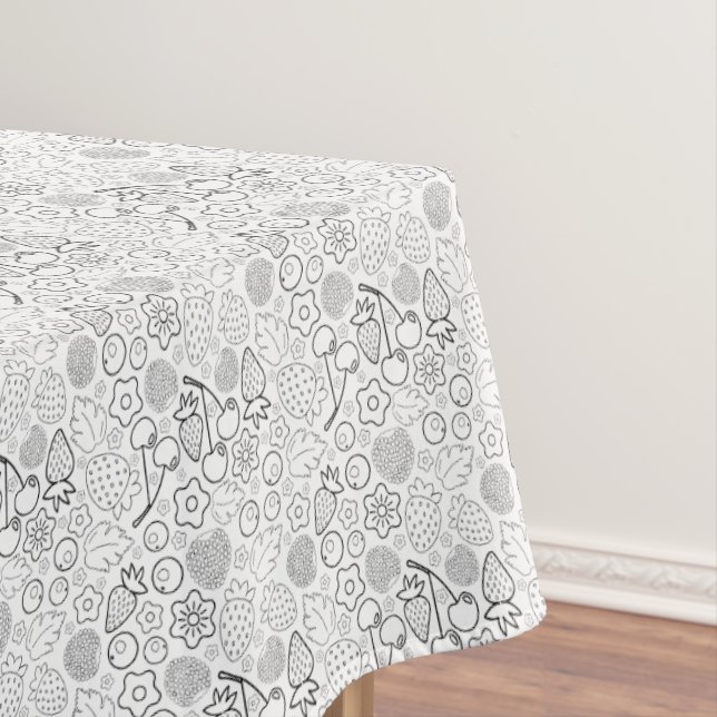 Toalha De Mesa Berry Strawberry Cherry Black Hand drawn Modern. (Posição Original)