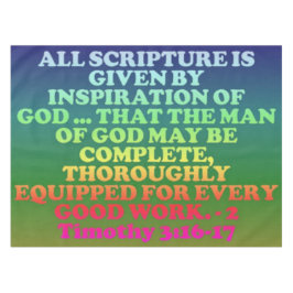 Toalha De Mesa Bíblia verso de 2 Timothy 3:16-17.
