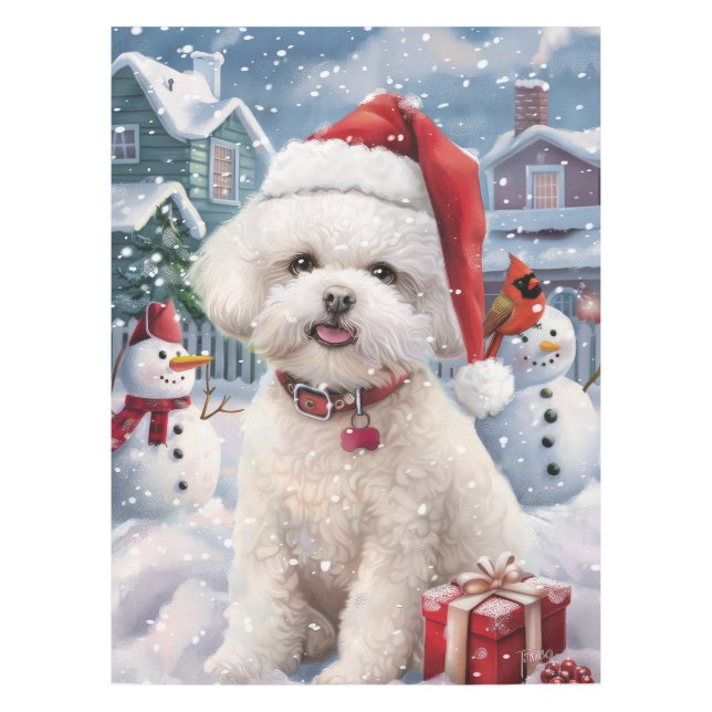 Toalha De Mesa Bichon Frise Dog Winter Wonderland Natal Joy (Frente)