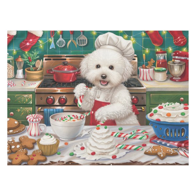 Toalha De Mesa Bichon Frise Faliosa: Natal Festivo (Frente (Horizontal))