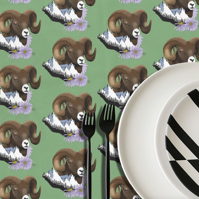 Toalha De Mesa Bighorn Sheep Ram Green Mounties (Criador carregado)