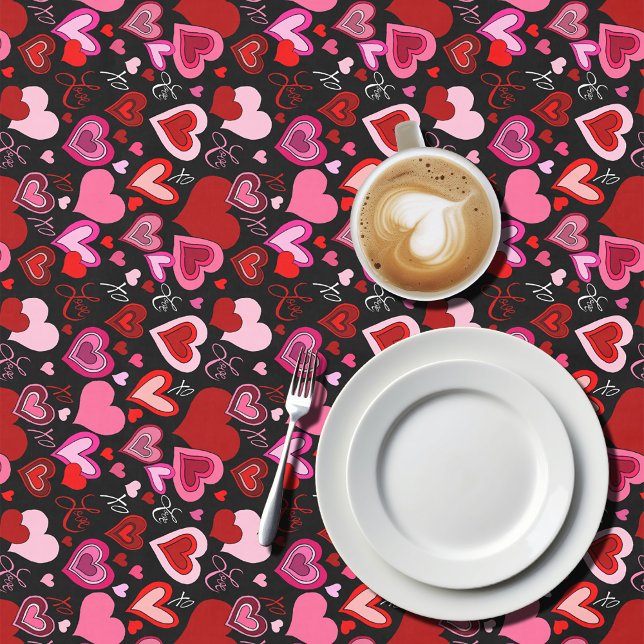 Toalha De Mesa Black Pink Red Hearts Love Pattern (Criador carregado)