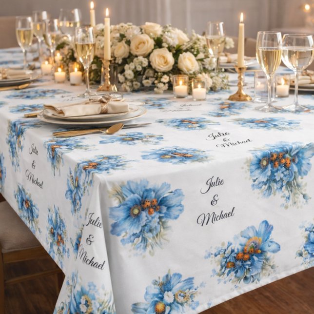 Toalha De Mesa Blue  Botanical  Wreath Wedding Decor Newlyweds (Criador carregado)