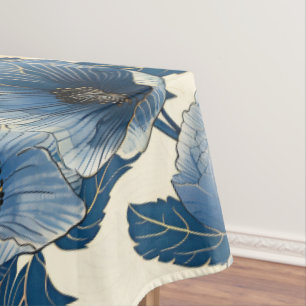 Toalha De Mesa Blue Floral Dourado Glitter Japonês Ukiyo-e