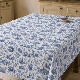 Toalha De Mesa Blue French Toile Countryside Rose Branch Pattern