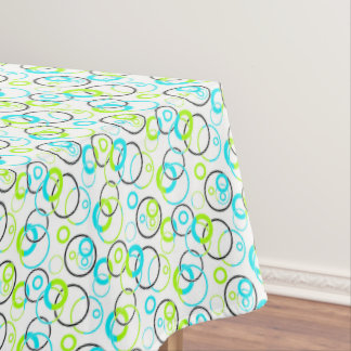 Toalha De Mesa blue green and black rings and circles on white 