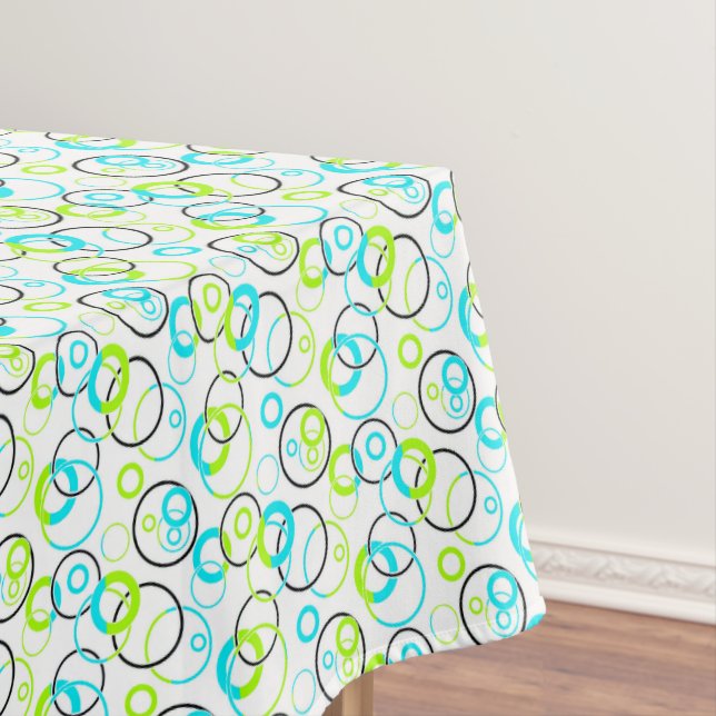 Toalha De Mesa blue green and black rings and circles on white  (Posição Original)