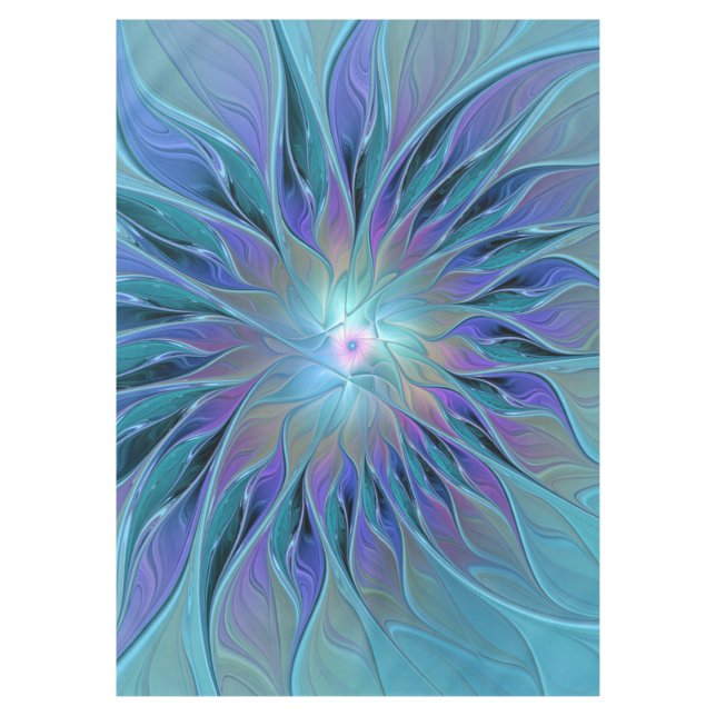Toalha De Mesa Blue Purple Flower Dream Abstract Fractal Art (Frente)