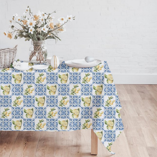 Toalha De Mesa Blue Tile French Country Lemon Pattern (Criador carregado)